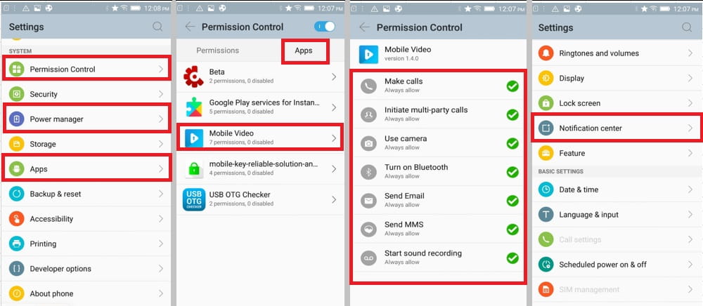 Smartphone settings example Lenovo S60
