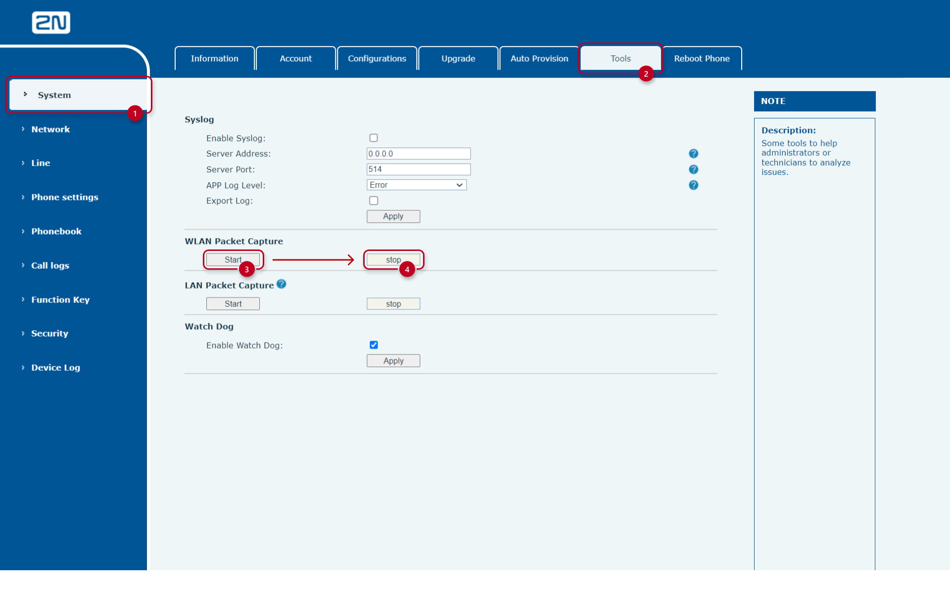 Trace capture of 2N IP Handset