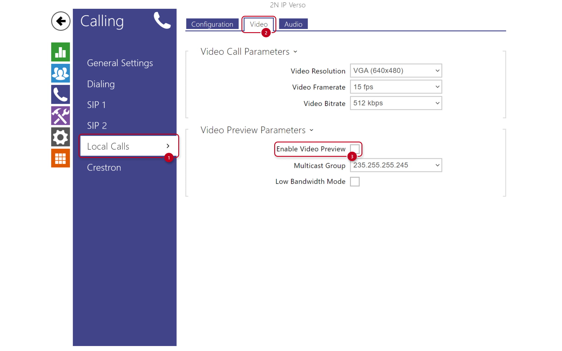 Disabled video preview on a 2N IP intercom