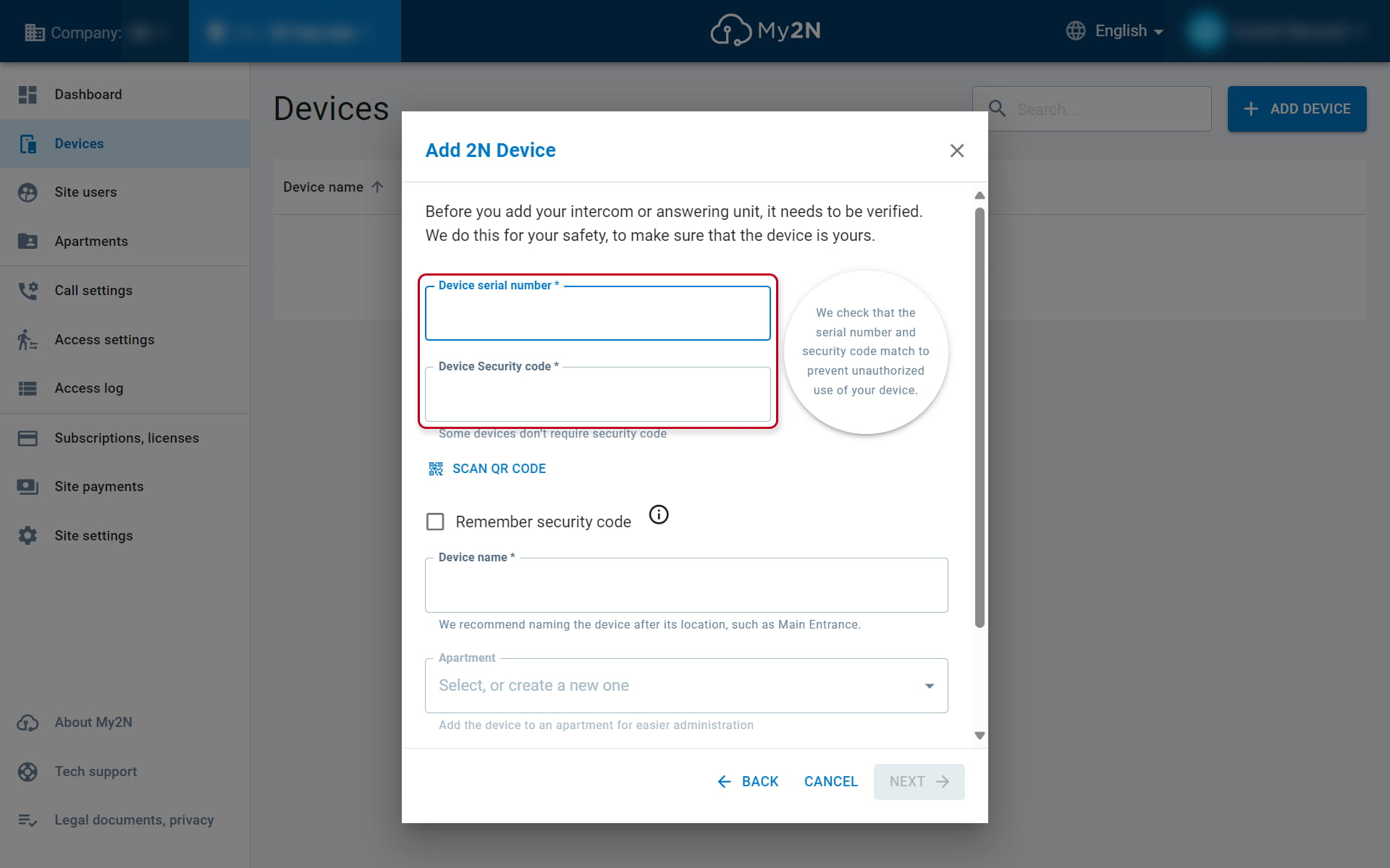 Adding device to My2N