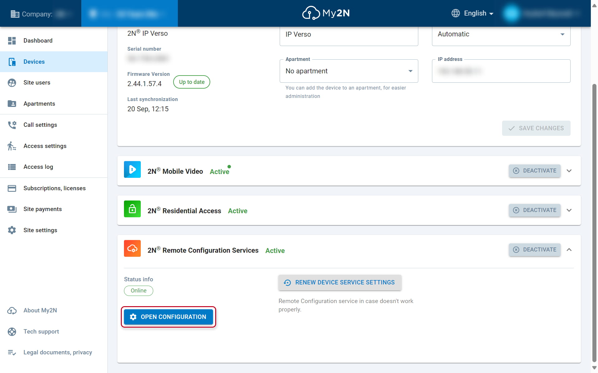 Remote configuration settings in My2N