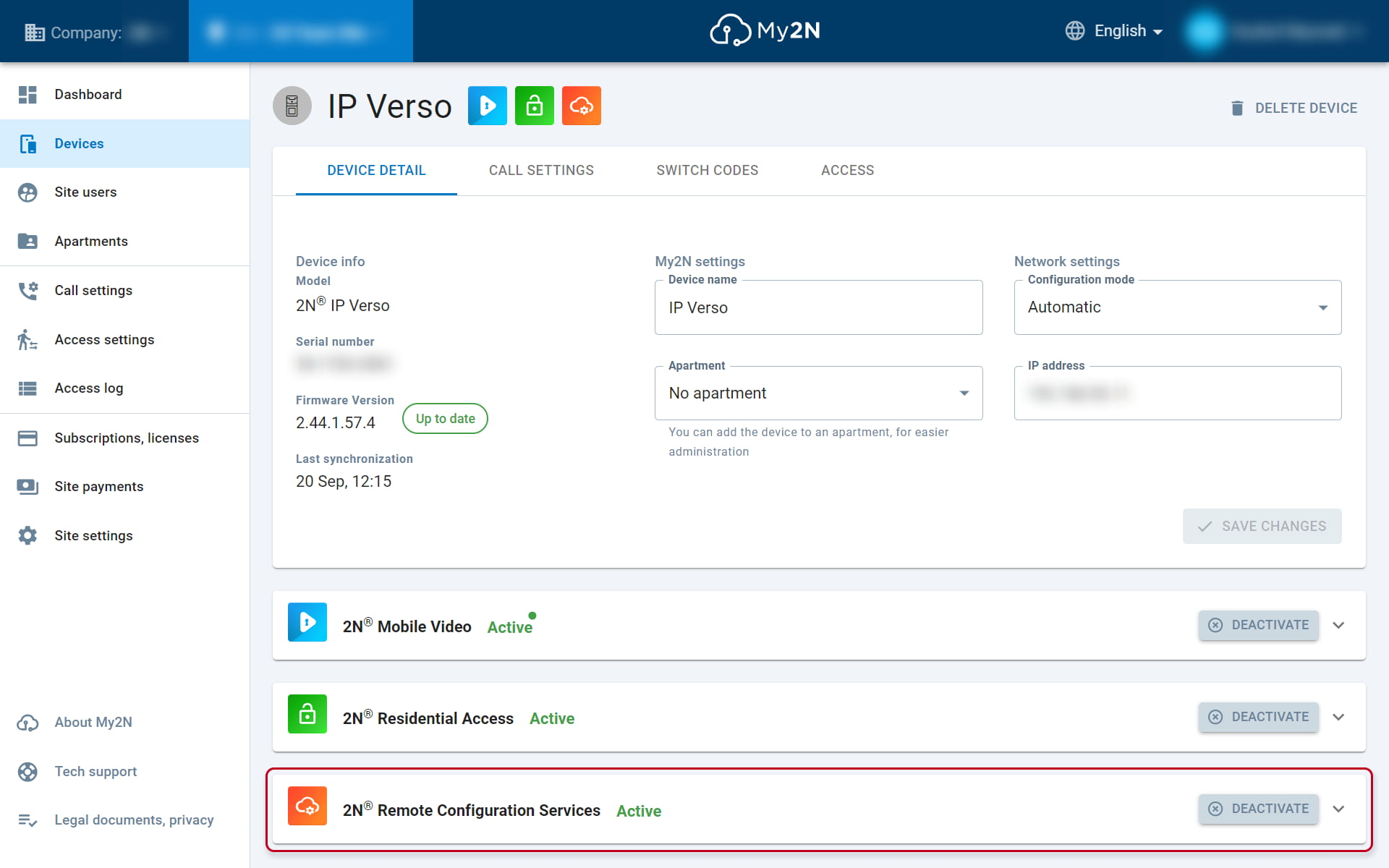 Remote configuration settings in My2N