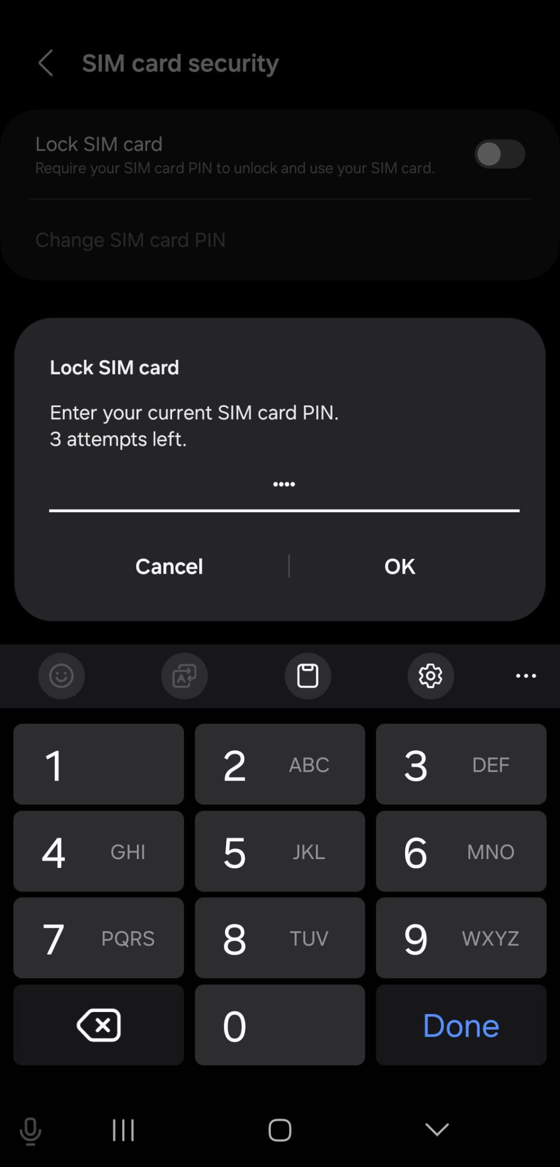 Sim card phone settings