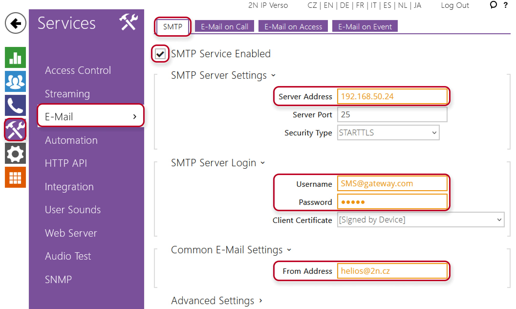 2N_IP_Intercom_SMTP_configuration