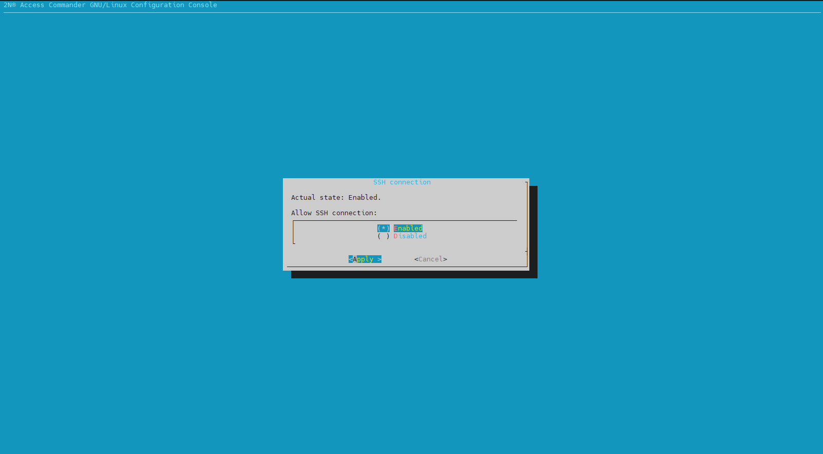 Image showing Access Commander's Linux console settings