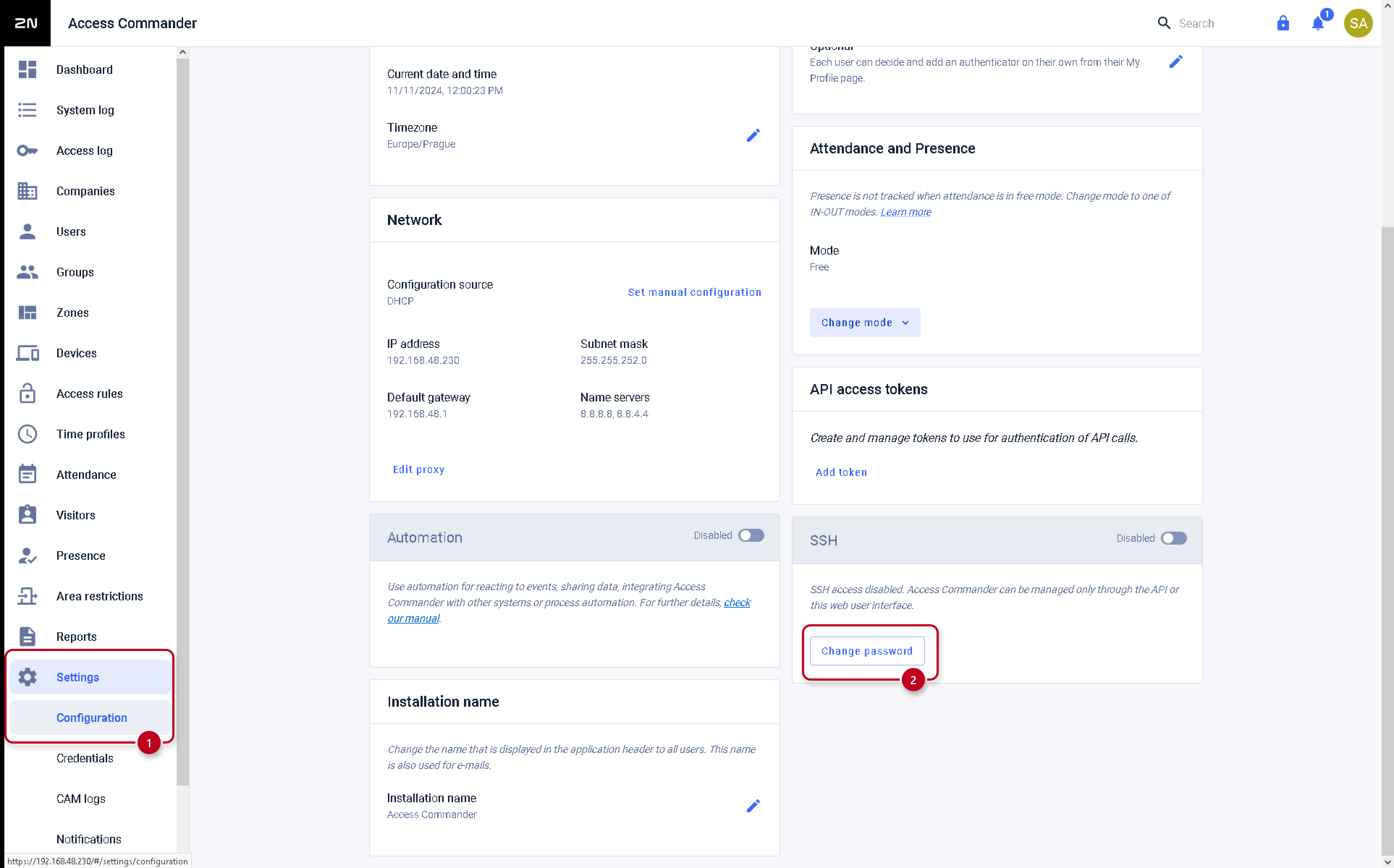 Image showing where to change SSH / root password.