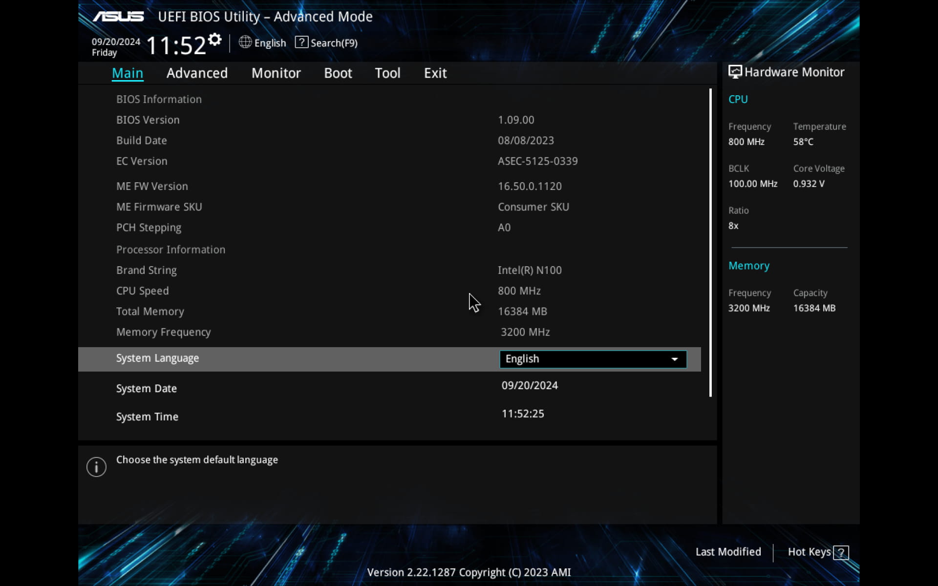 Main screen of 2N Access Commander box 2.0 Bios