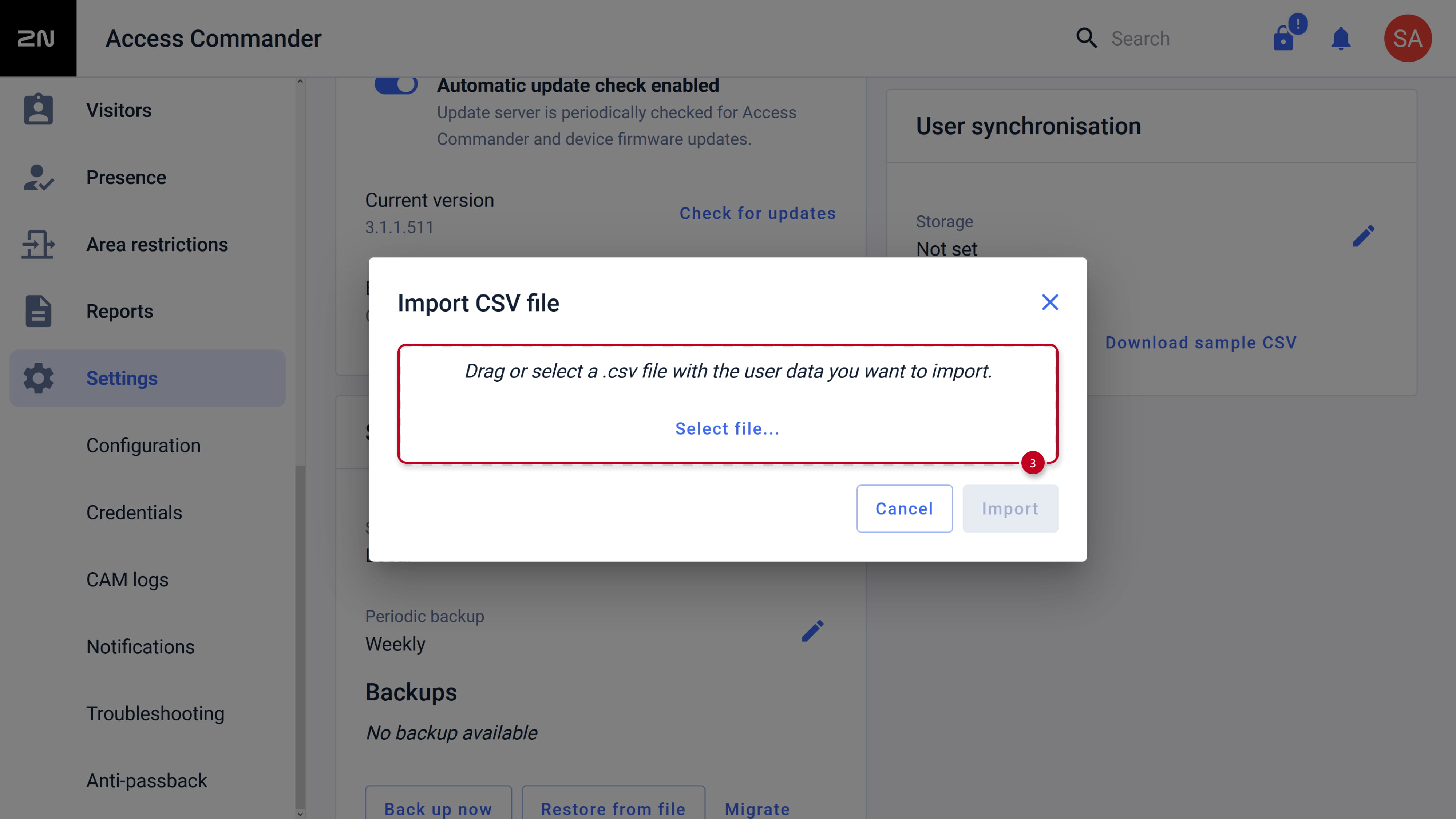2N Access Commander - Import CSV file - Select the file 2N Access Commander - Import CSV file - Select the file