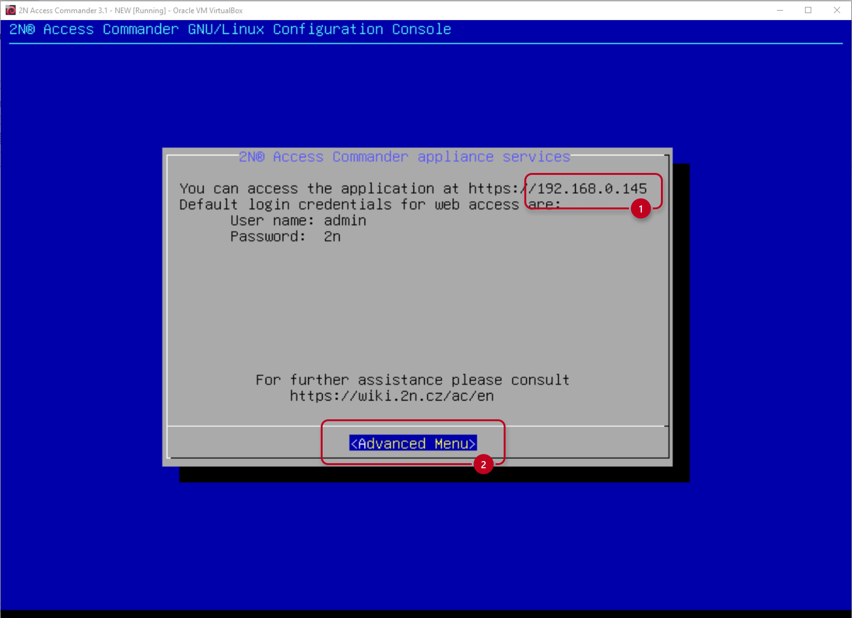 2N Access Commander - Linux console - IP address 2N Access Commander - Linux console - IP address