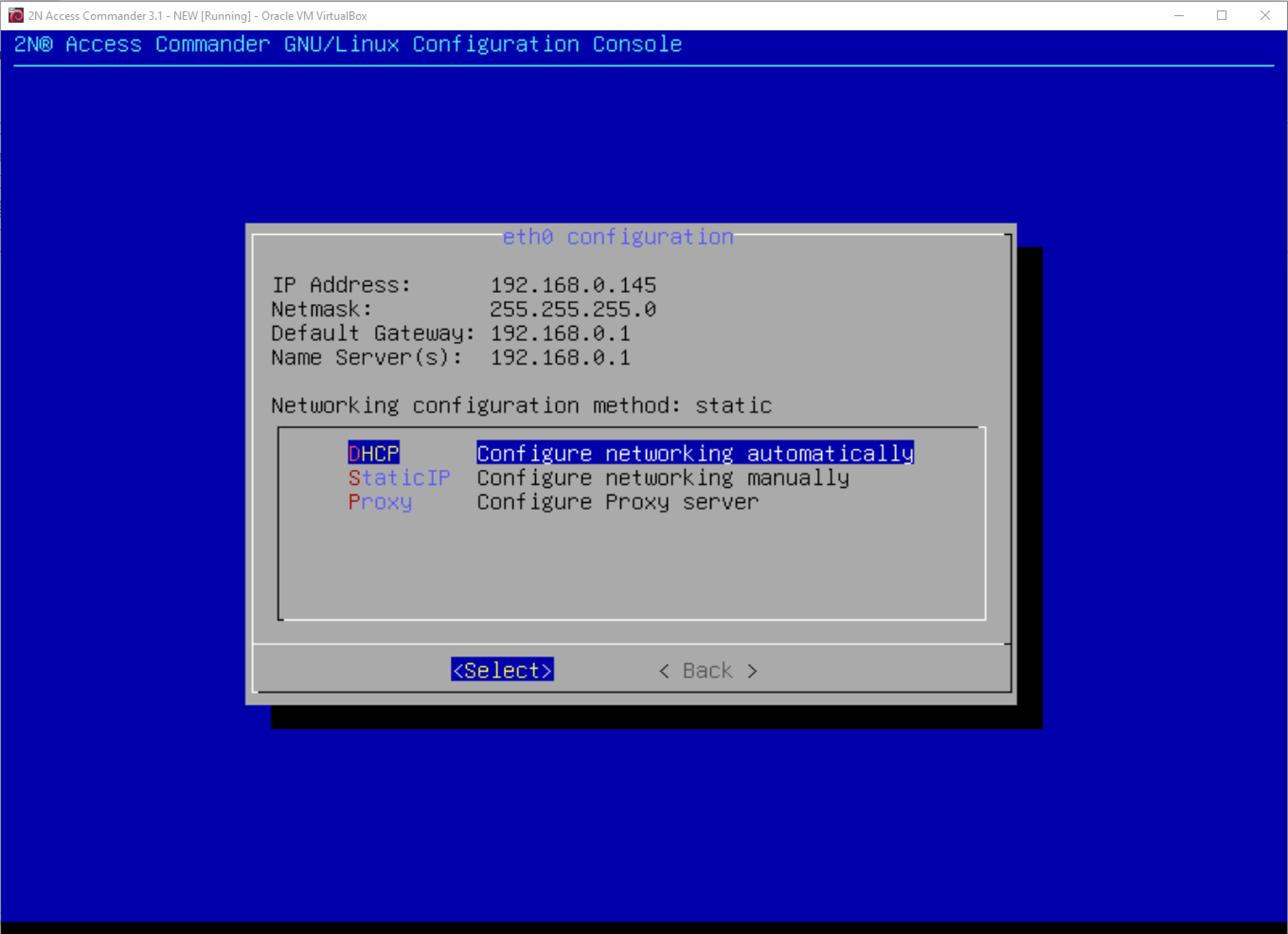 2N Access Commander - Linux console - Network settings 2N Access Commander - Linux console - Network settings