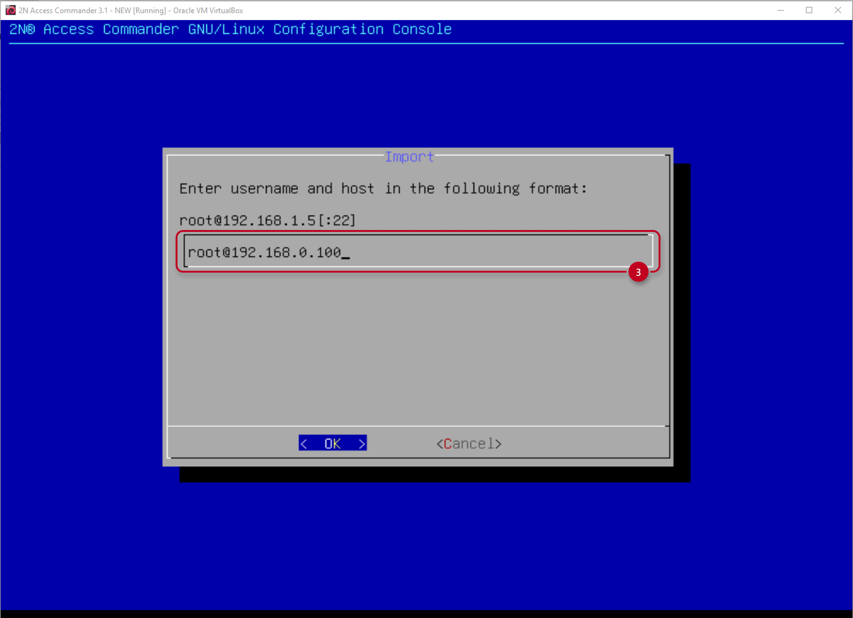 2N Access Commander - Linux console - Import - Enter username and IP 2N Access Commander - Linux console - Import - Enter username and IP