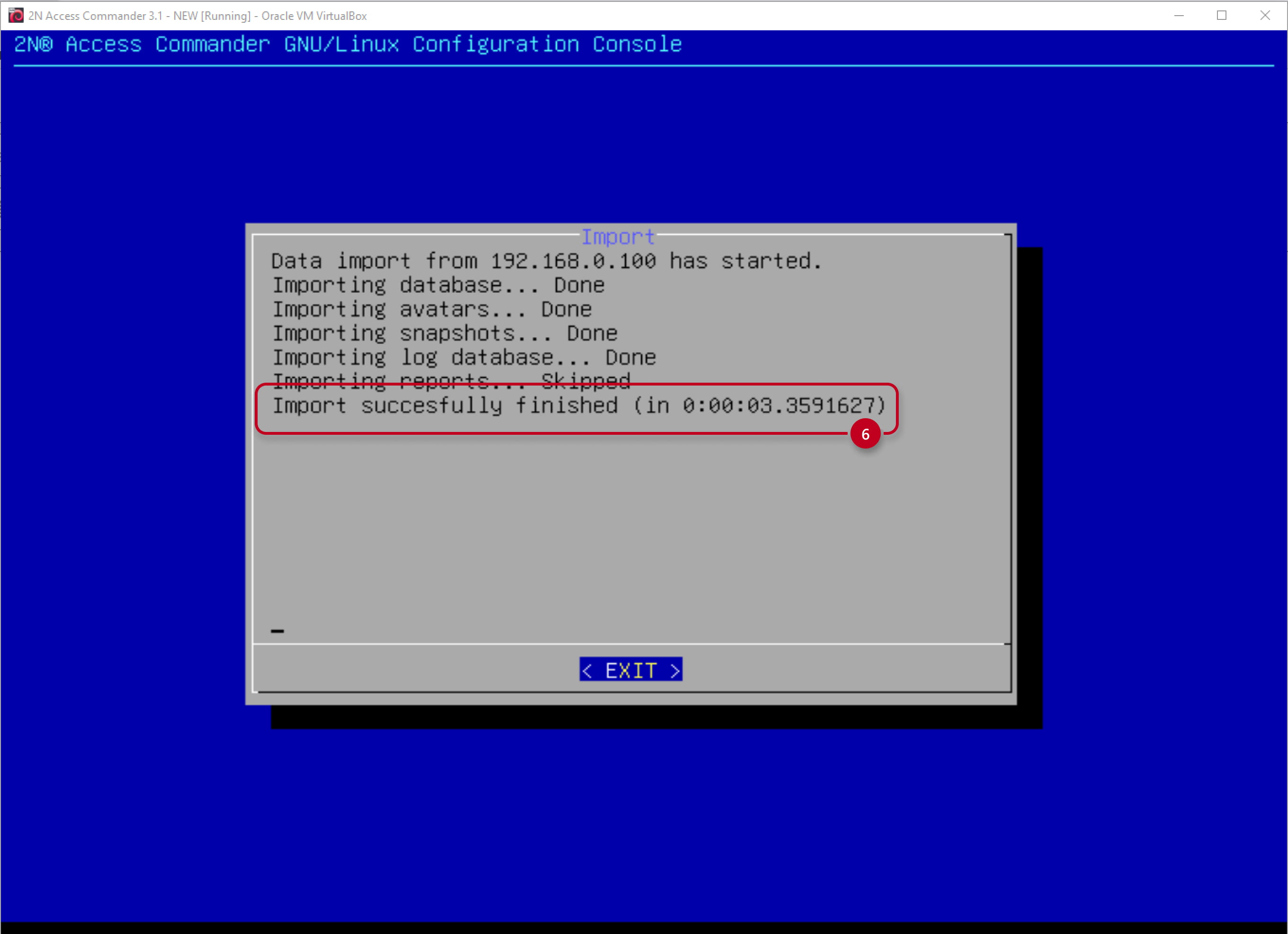 2N Access Commander - Linux console - Import - Finished 2N Access Commander - Linux console - Import - Finished
