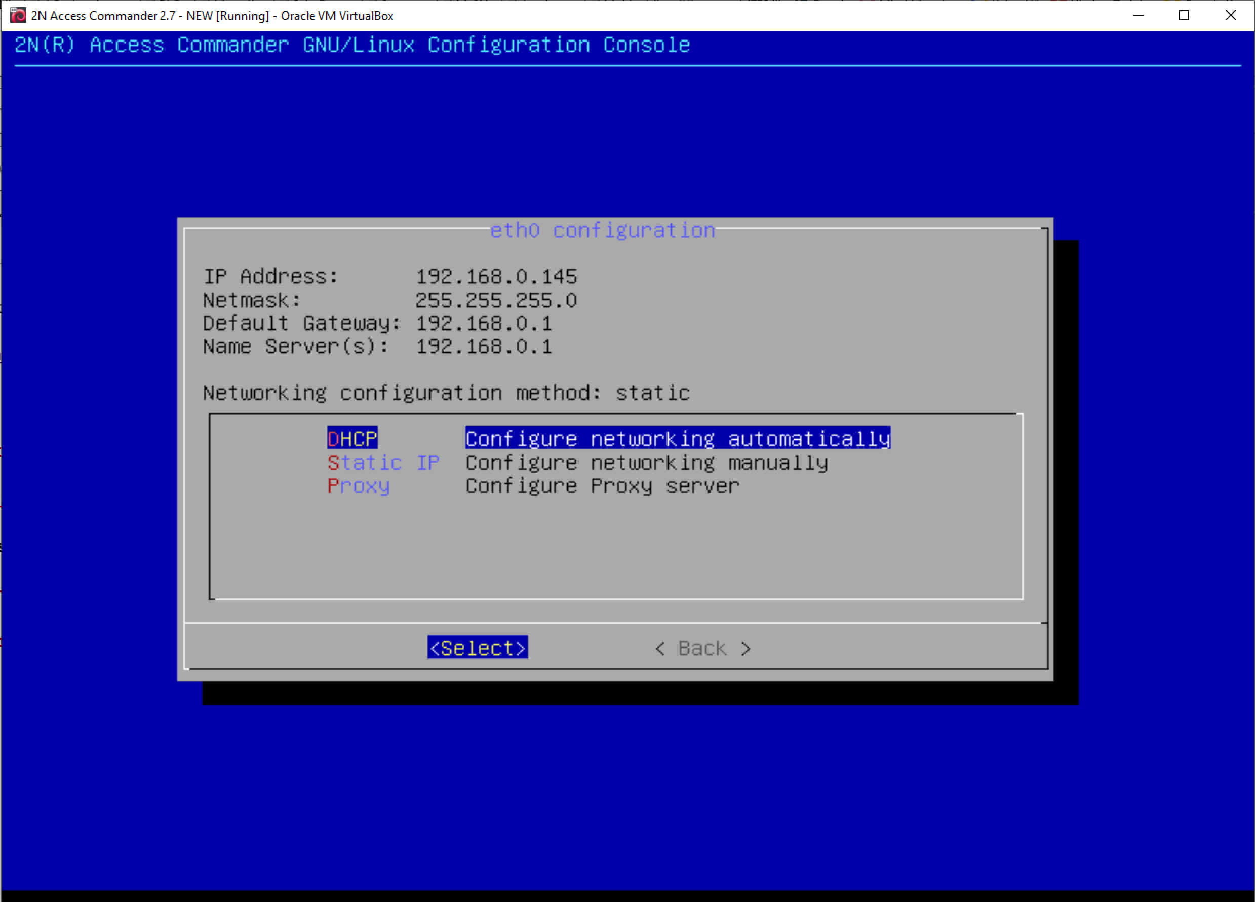 2N Access Commander - Linux console - Network settings 2N Access Commander - Linux console - Network settings