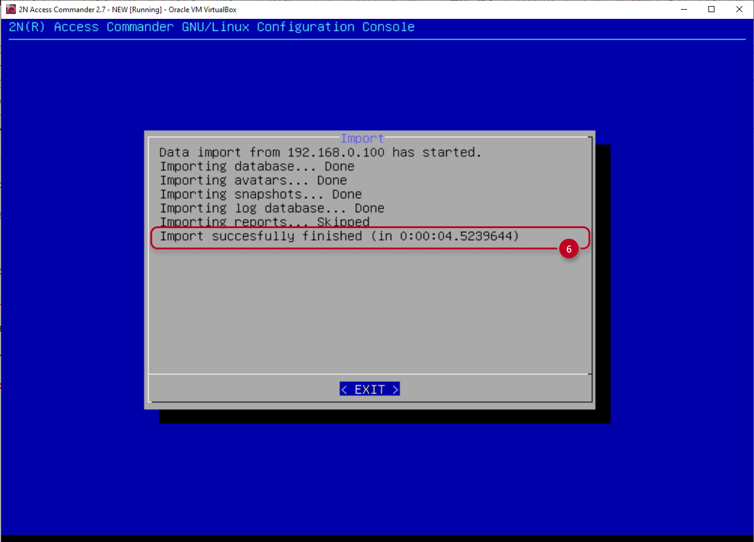 2N Access Commander - Linux console - Import - Finished 2N Access Commander - Linux console - Import - Finished