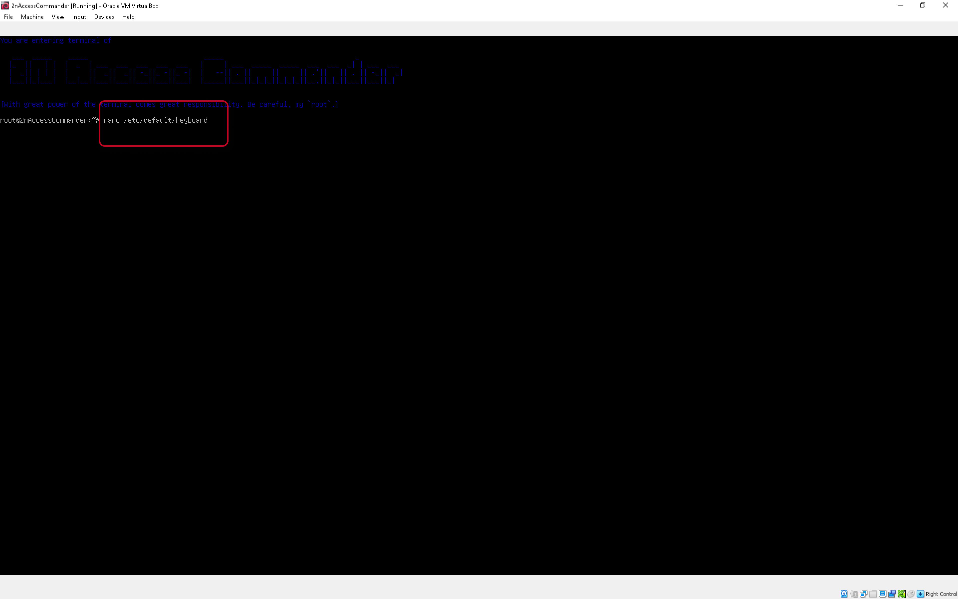 Image showing how to setup keyboard layout in Linux of Access Commander
