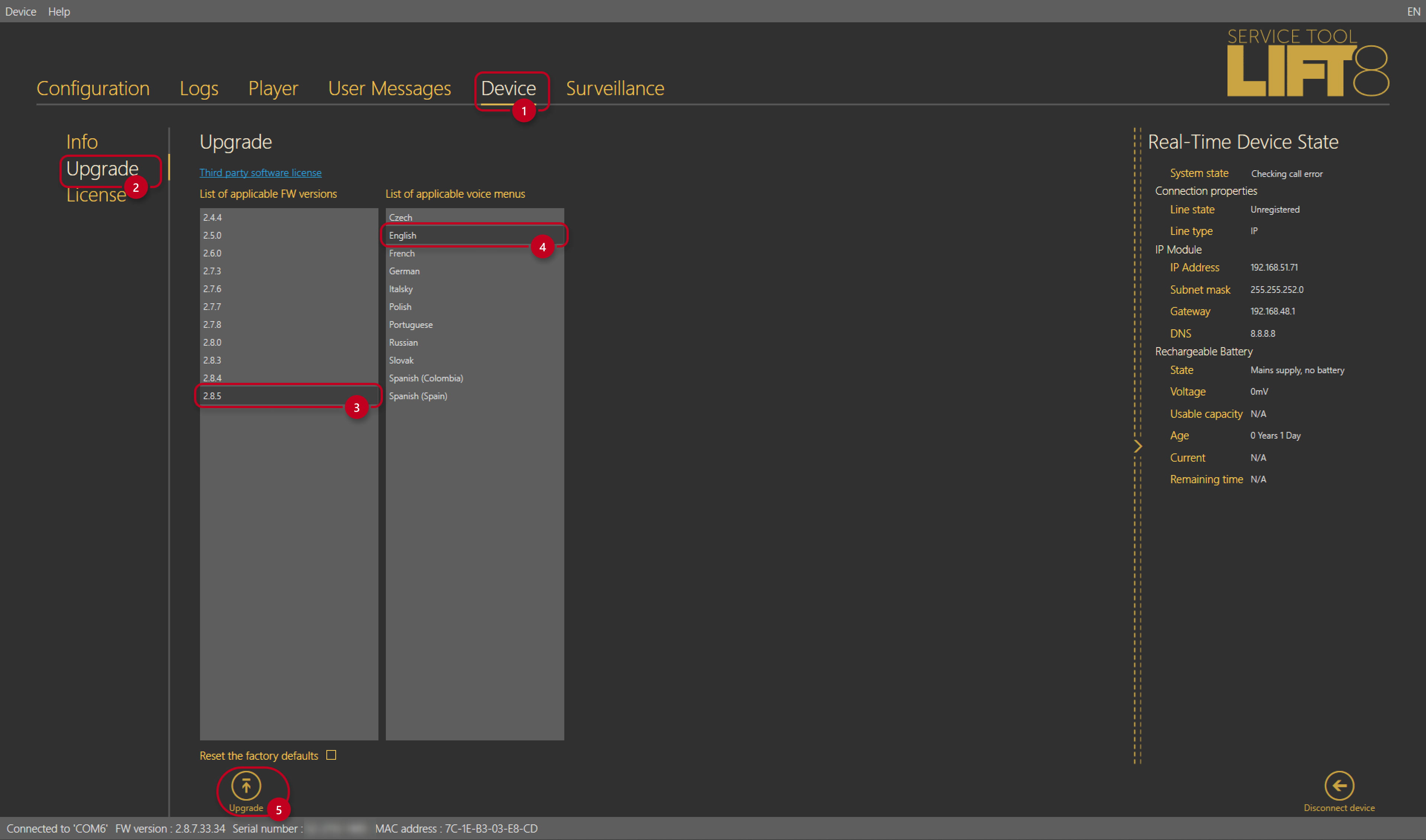 Guide to upgrade FW in Lift8 interface