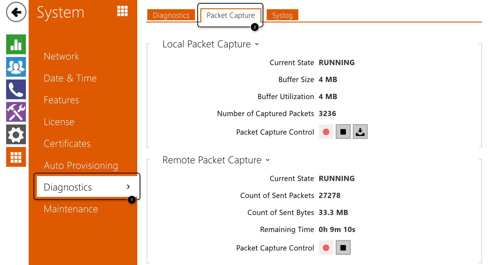 2N IP Intercom - System - Diagnostis - Packet Capture