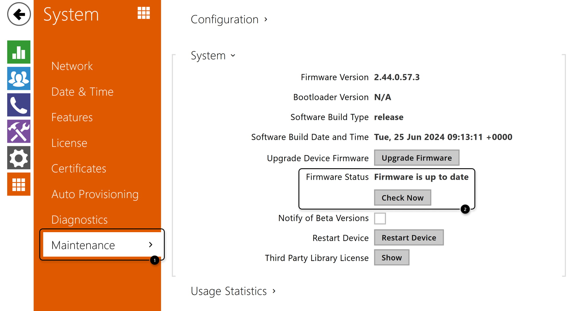 2N IP Intercom - System - Maintenance - Firmware Status