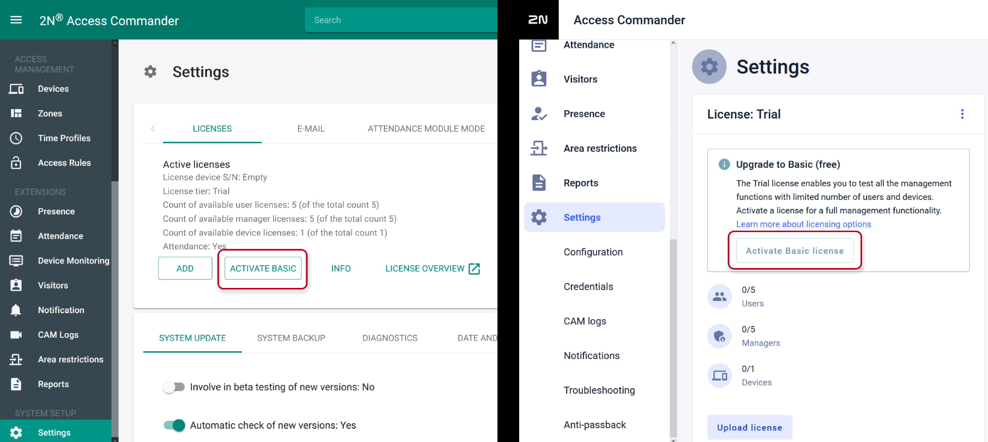 2N Access Commander - Activate Basic license