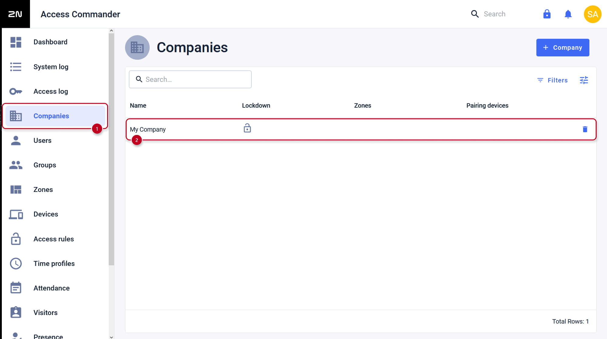 2N Access Commander - Companies - Edit company