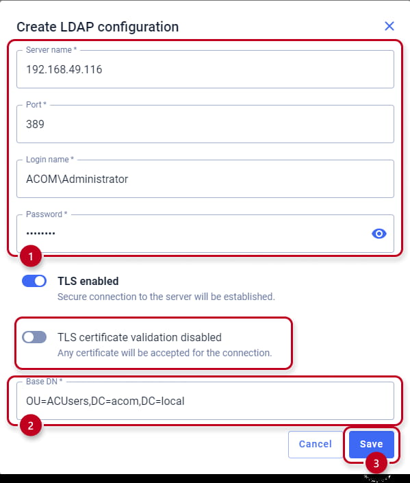 LDAP parameters with TLS