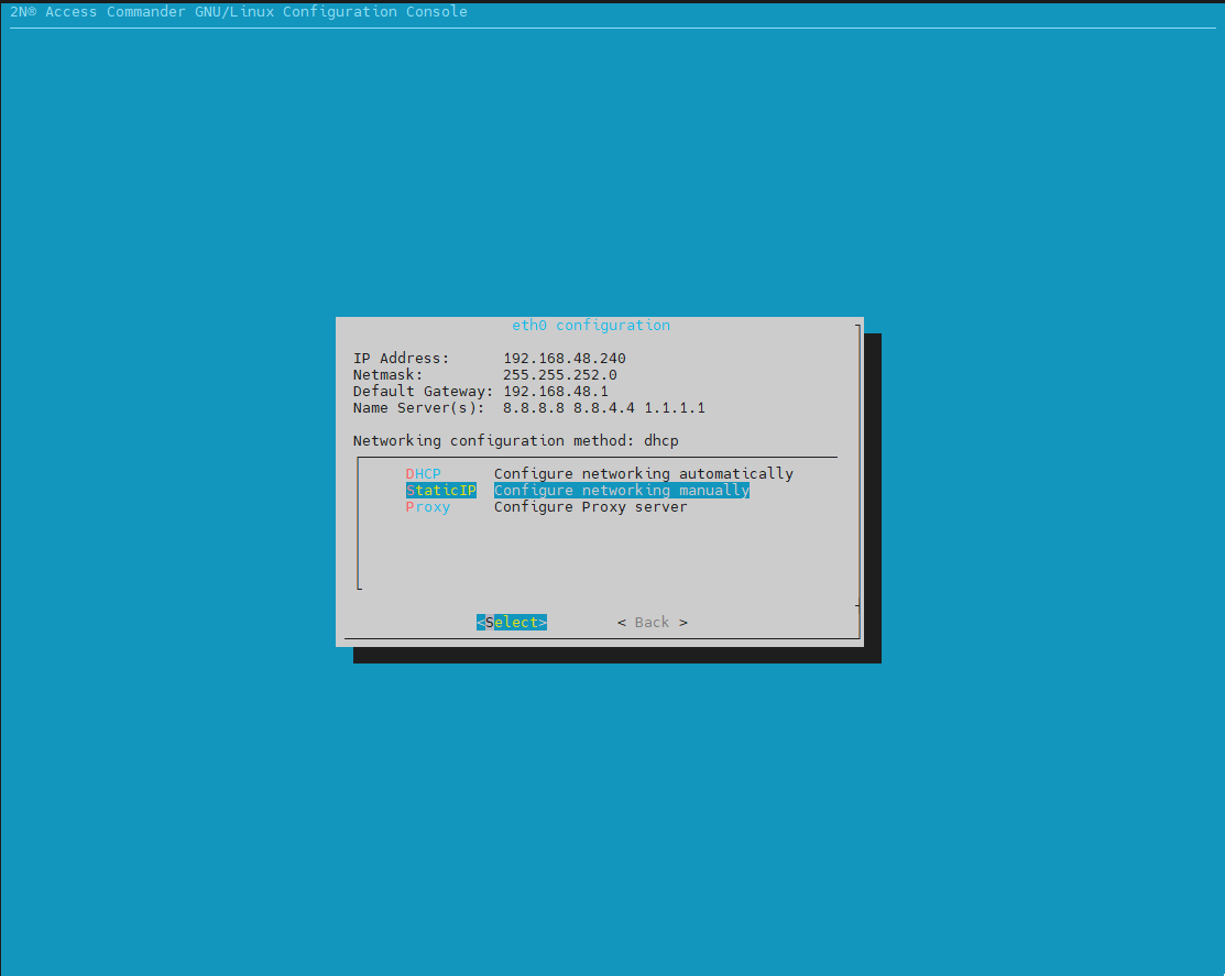 Image showing Access Commander's Linux console settings