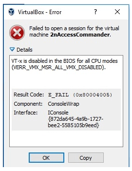 VirtualBox - Failed to open a session for the virtual machine, VT-x is disabled