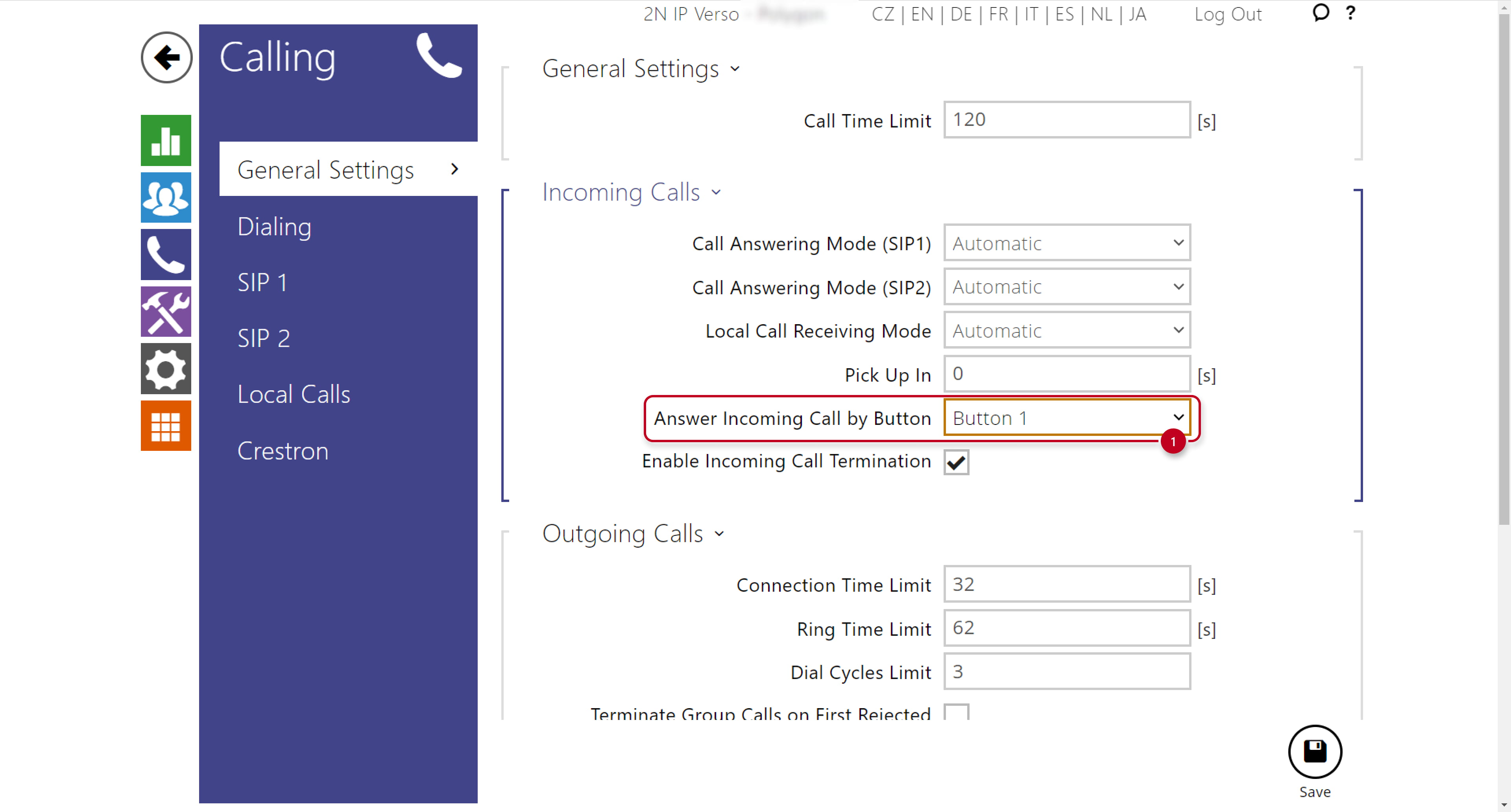 Answer incoming call by button