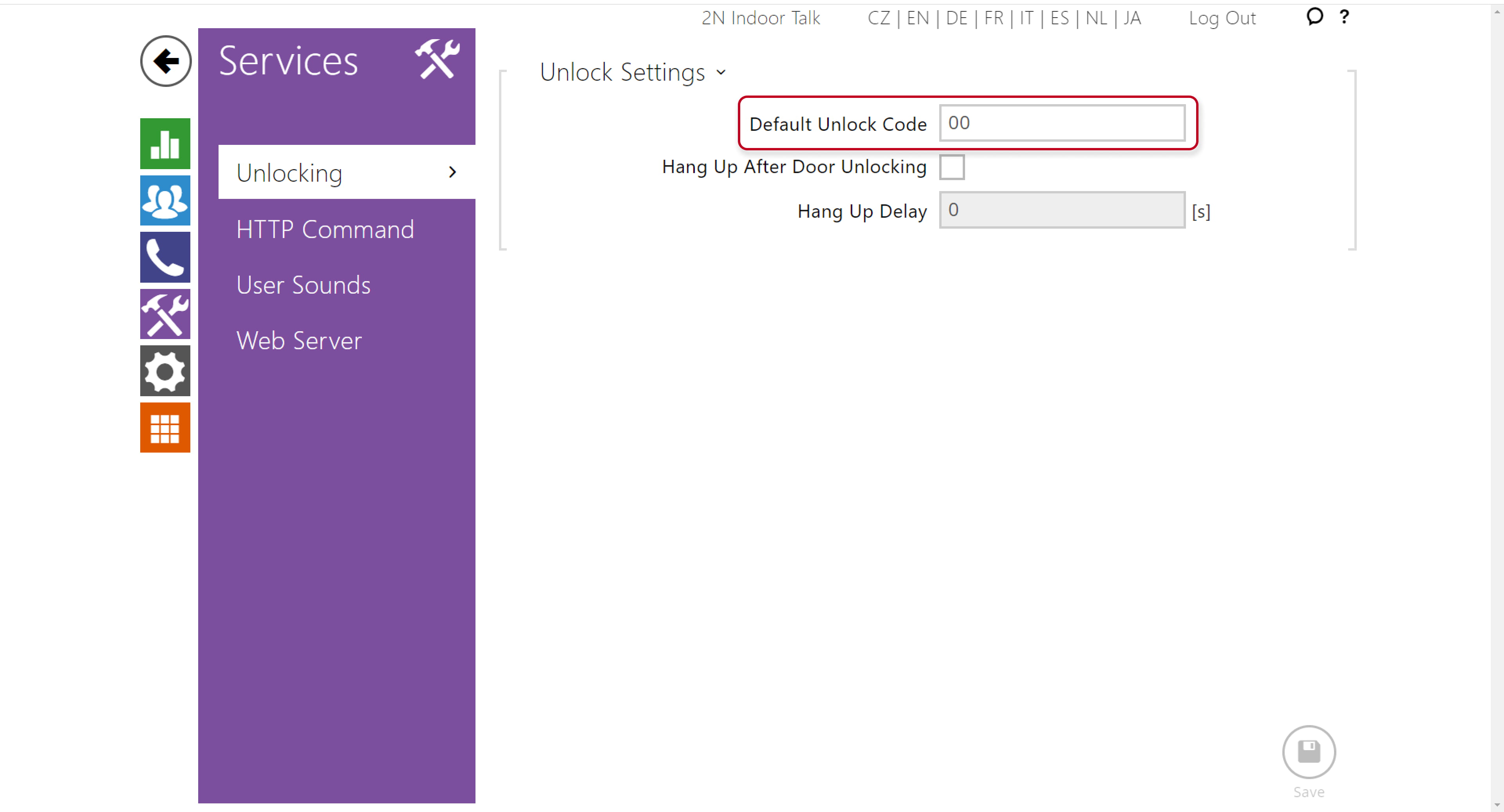 Default unlock code
