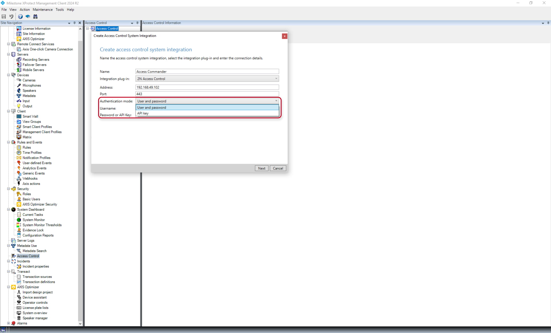 Adding ACOM to Milestone - Setup Credentials