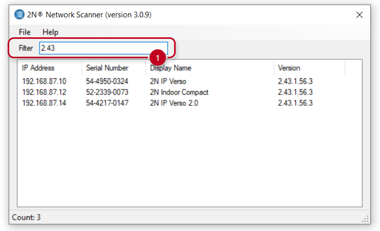 2N Network Scanner - filter by Version