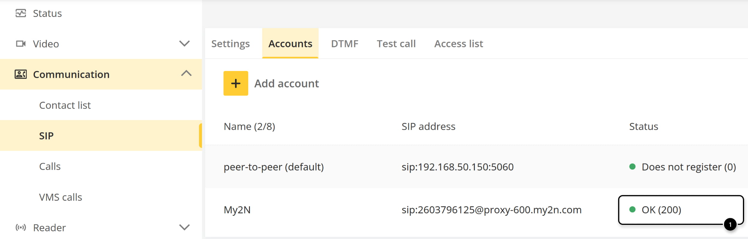 Axis network intercom registered in My2N