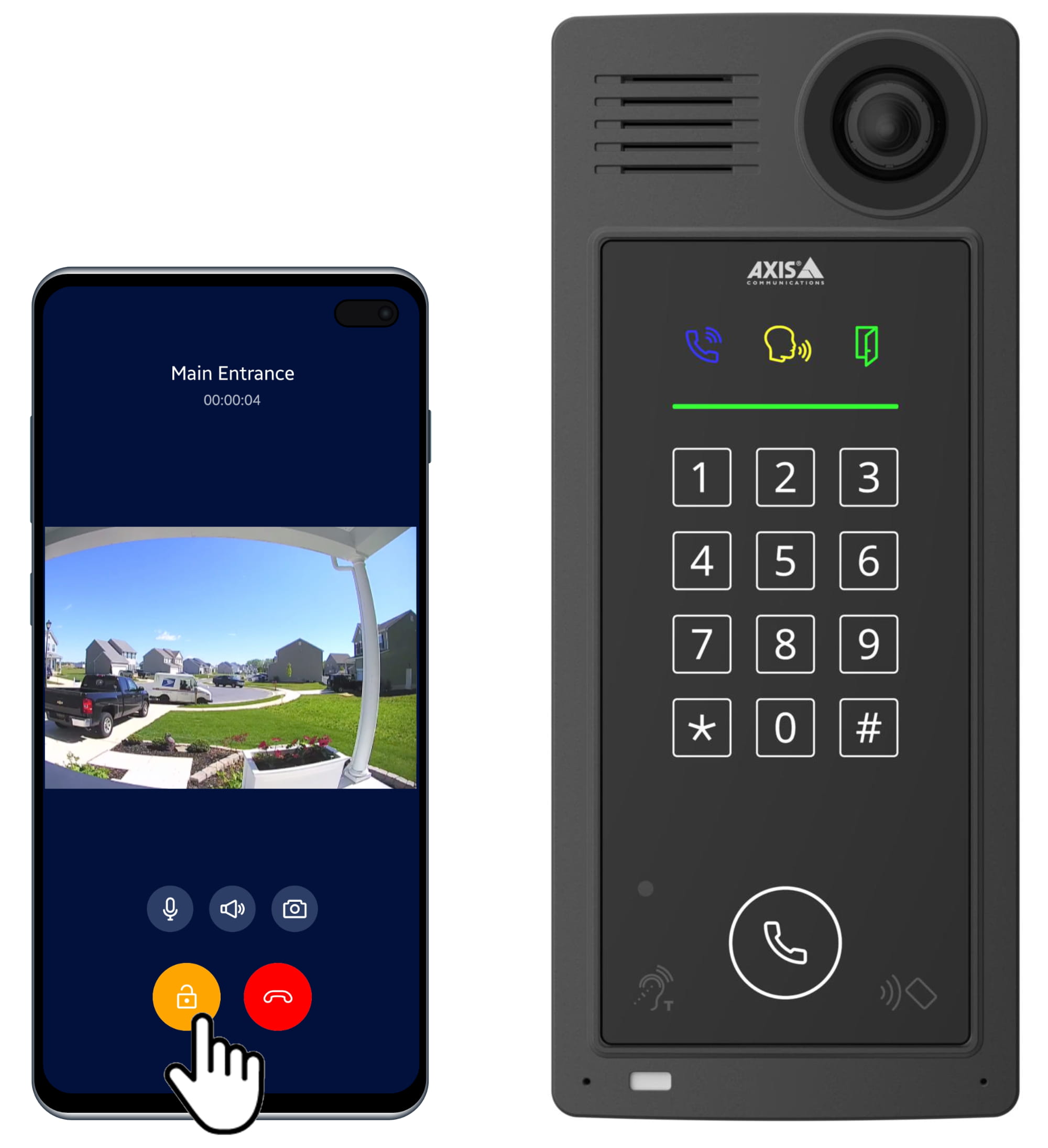 My2N app - tap on switch button, Axis network intercom - opened door