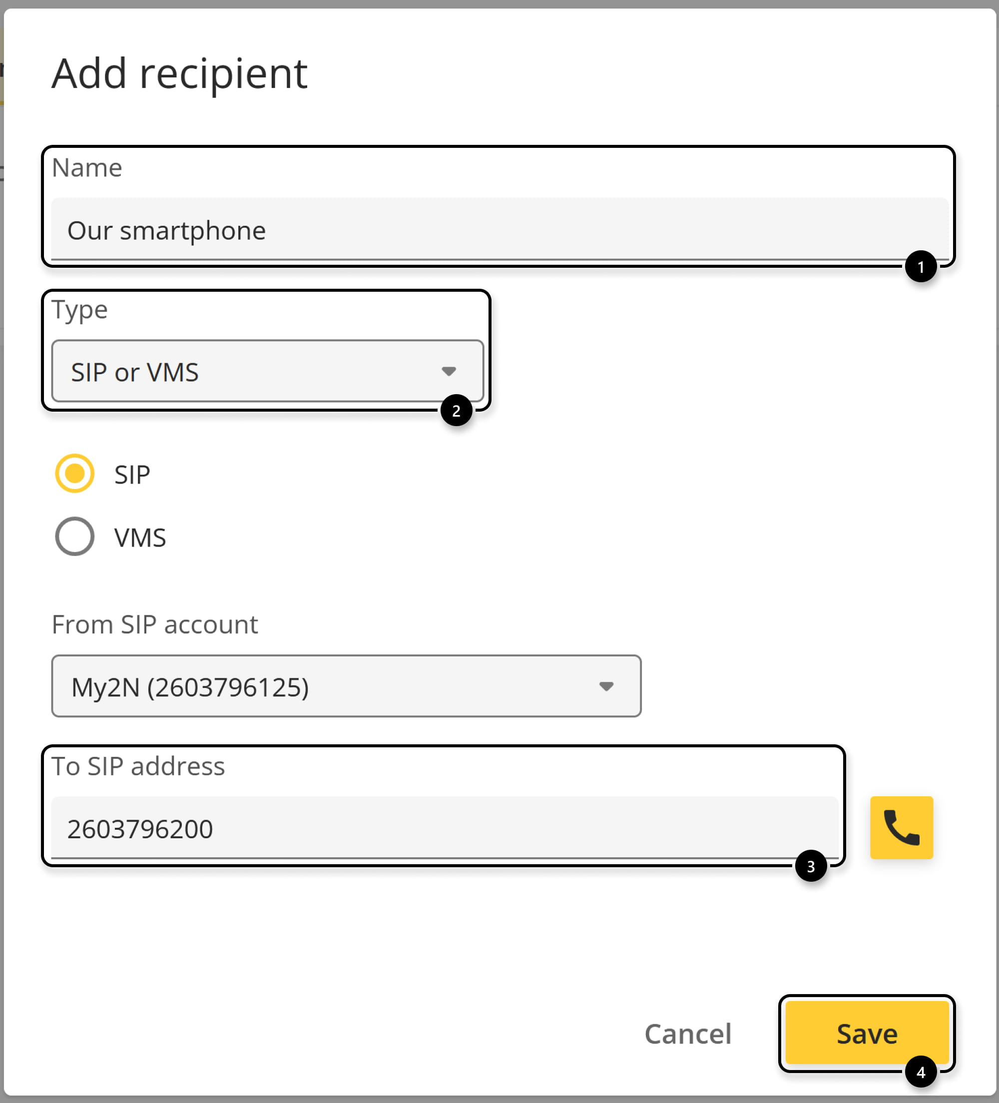 Axis network intercom - save recipient