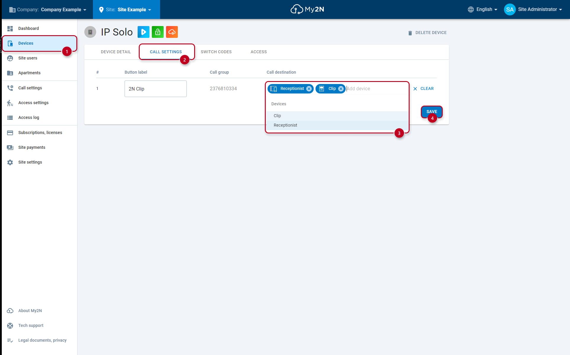My2N Other Type - Intercom Call Settings