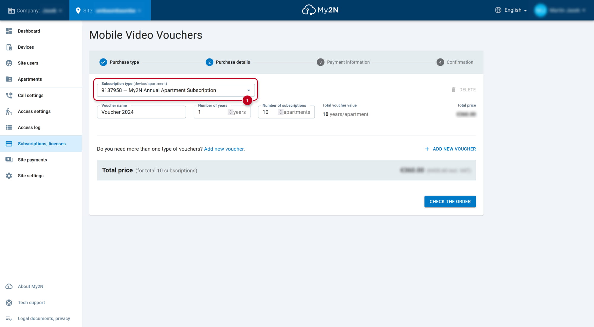 My2N - Subscriptions - 2N Mobile Video Vouchers - Annual Apartment Subscription
