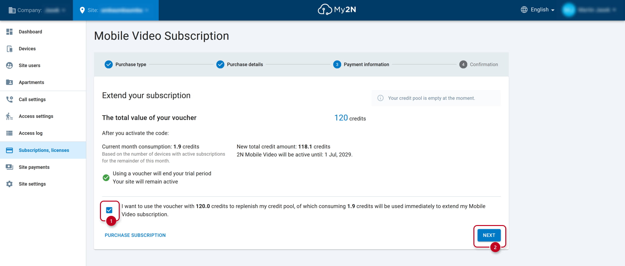 My2N - Subscriptions - Extend your subscription