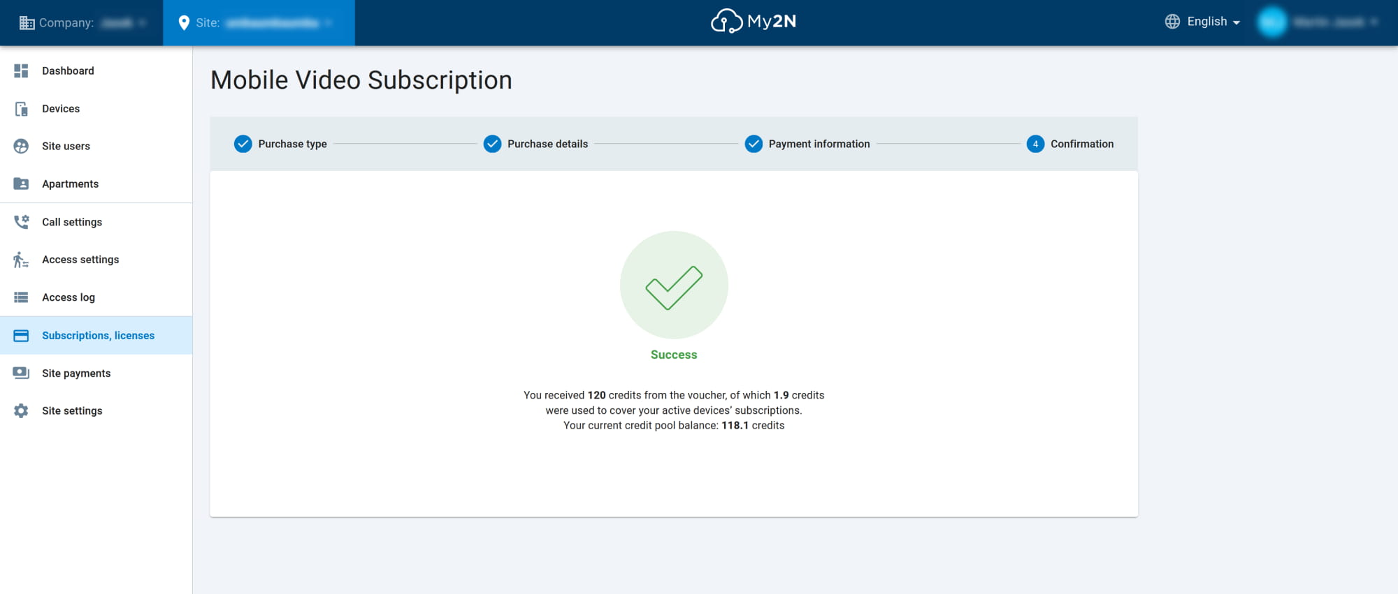 My2N - Subscriptions - You received the credits from the voucher
