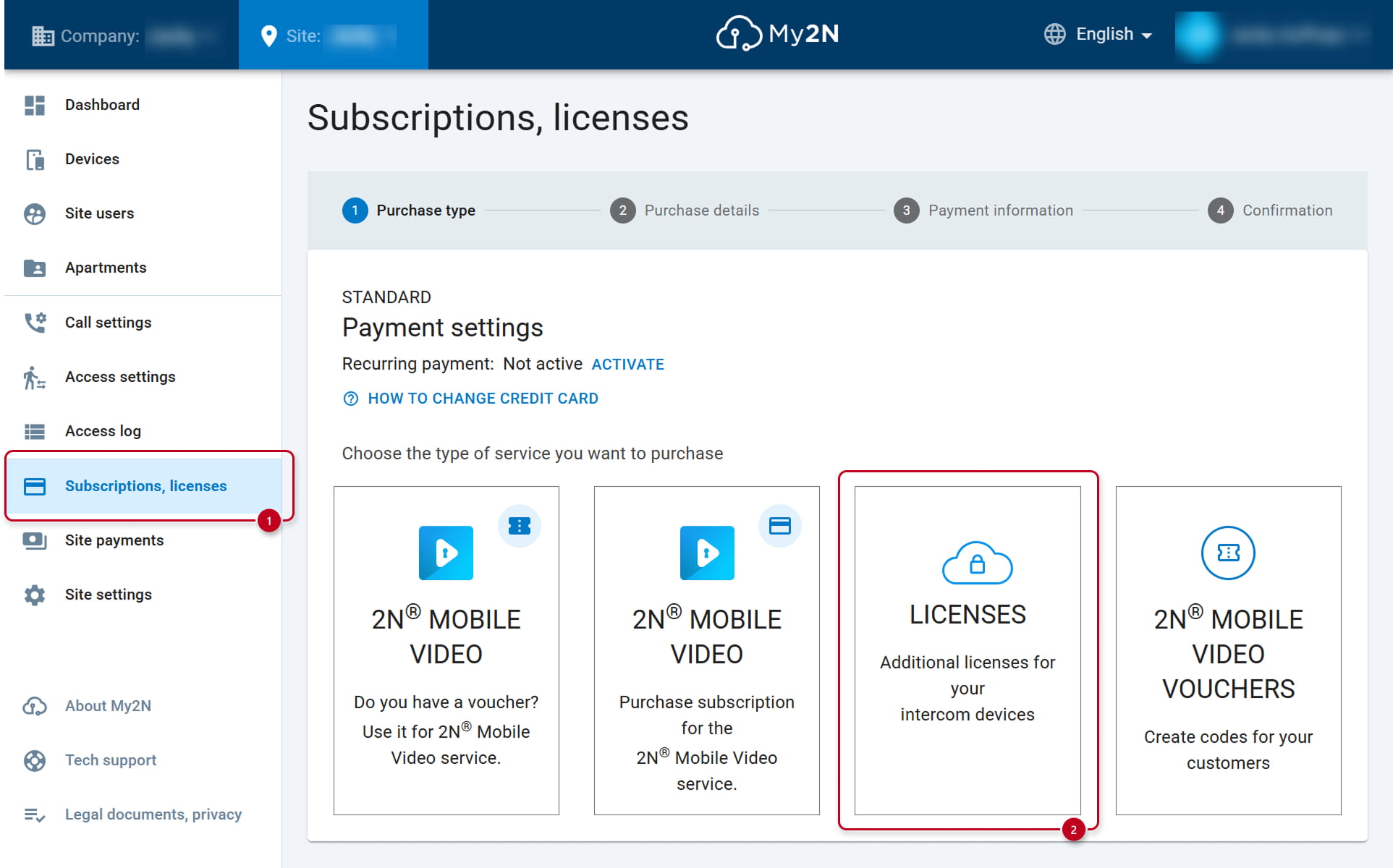 My2N - Subscriptions - Licenses