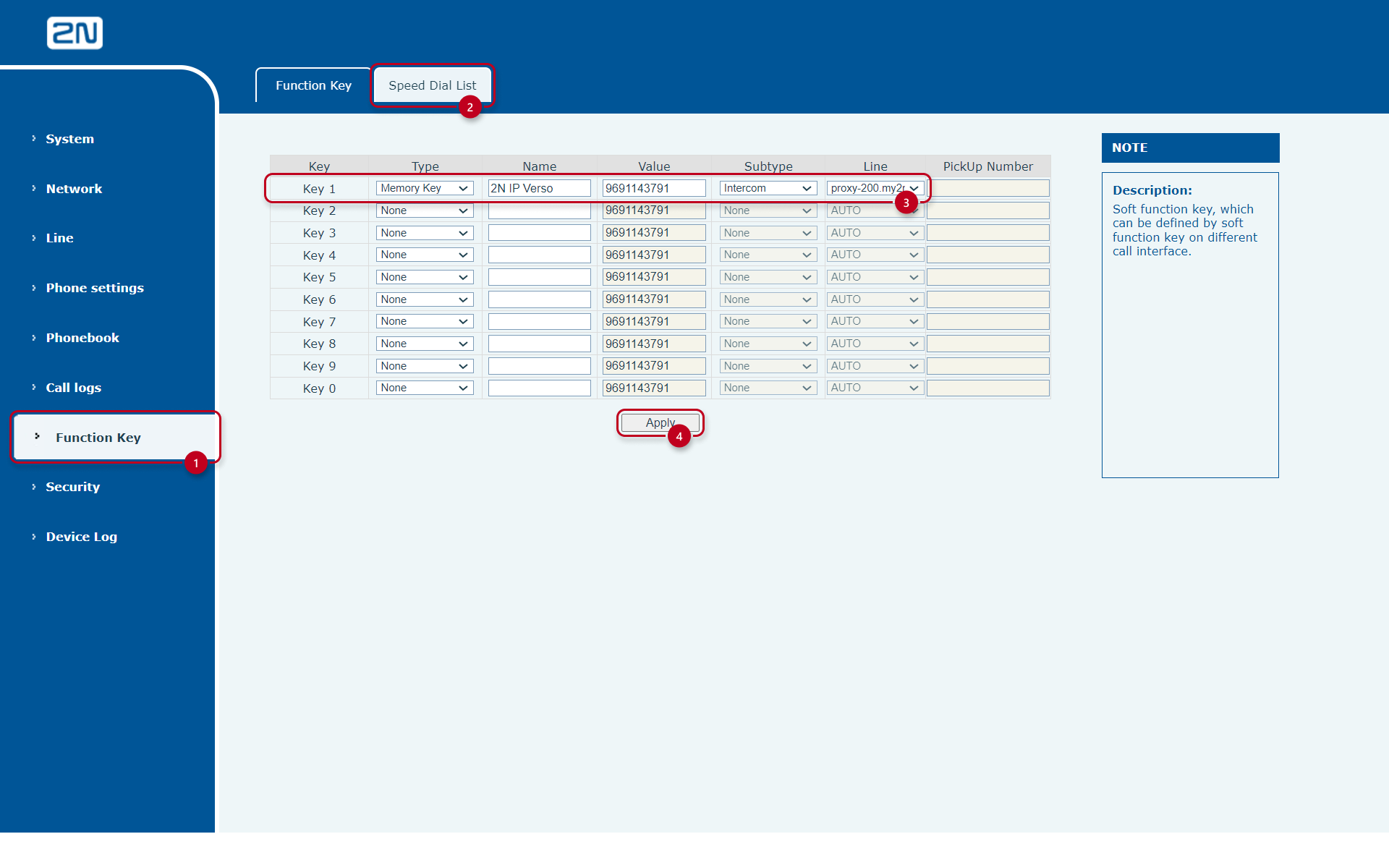 Configuration of quick dial button on 2N IP Handset