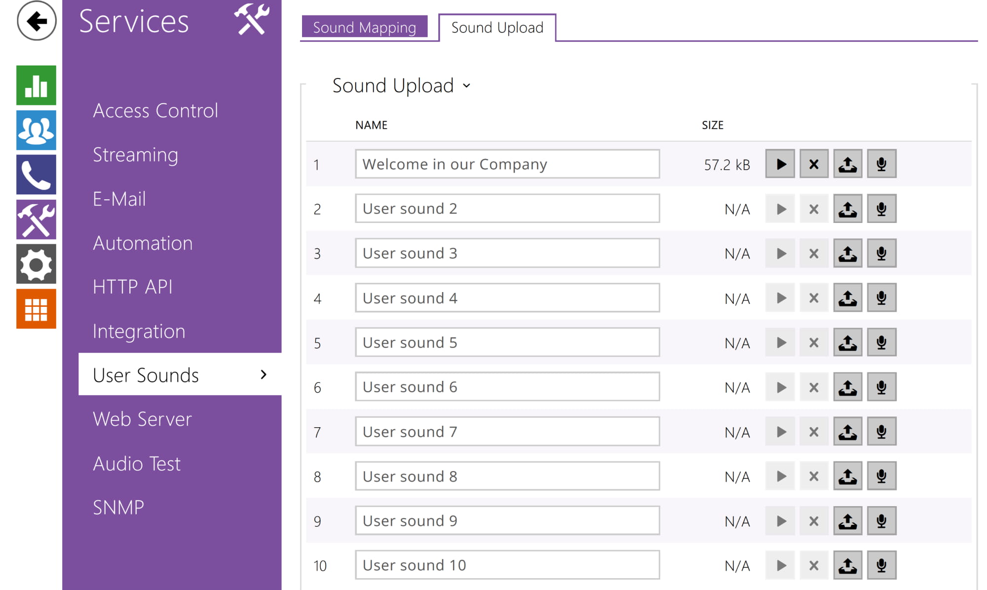 2N IP Intercom - Services - User Sounds - Sound Uploaded