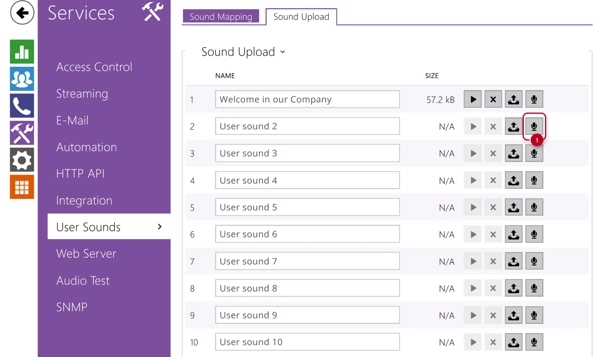 2N IP Intercom - Services - User Sounds - Sound recording