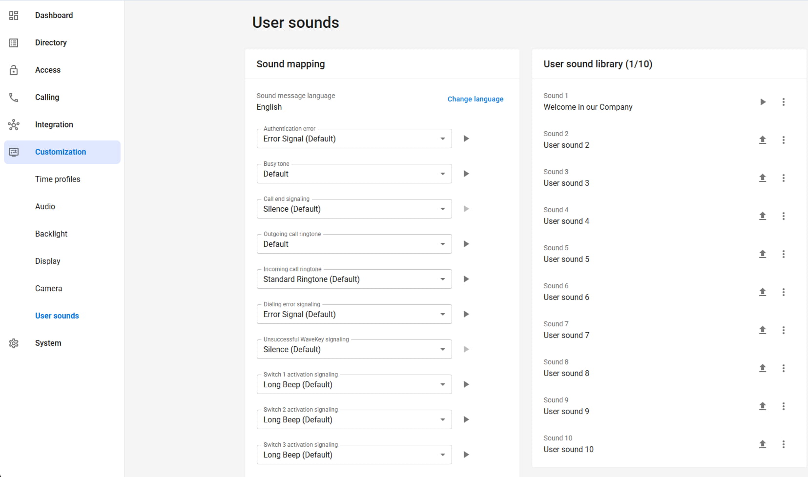2N IP Intercom - Services - User Sounds - Sound Uploaded