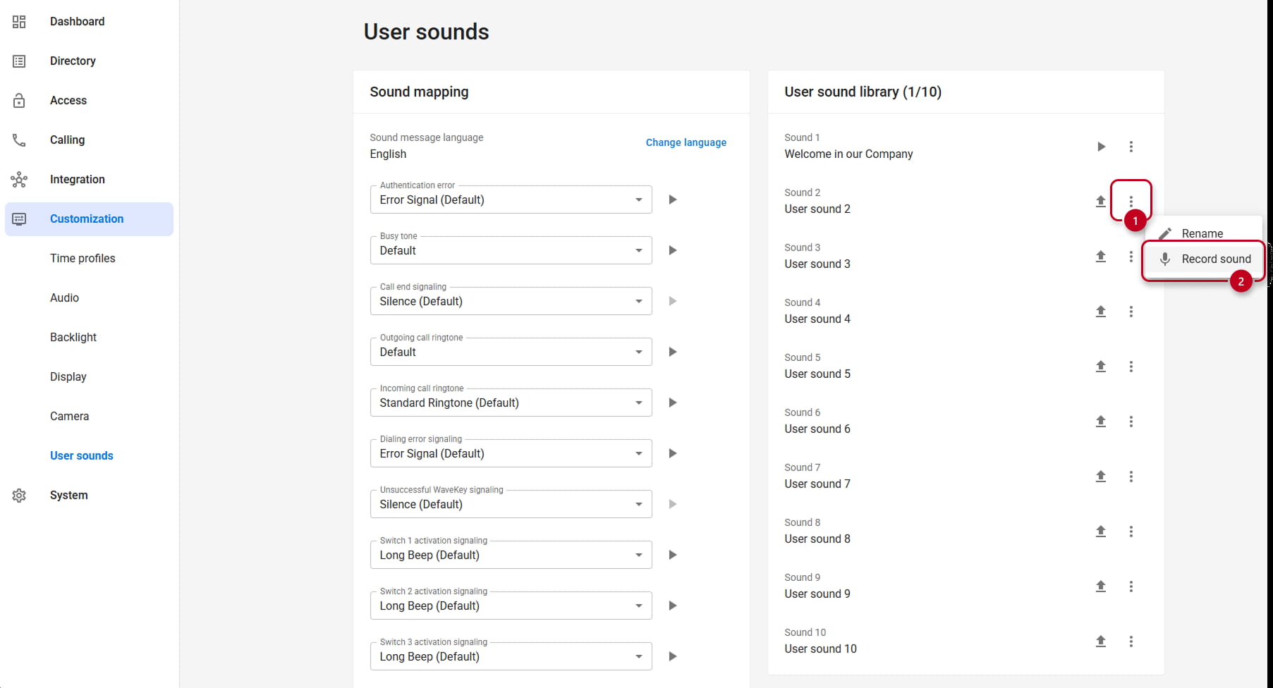2N IP Intercom - Services - User Sounds - Sound recording