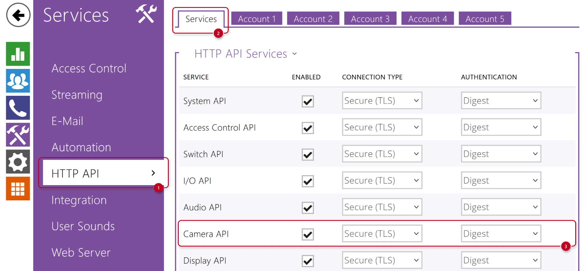 IP intercom - HTTP API - Services - Camera API