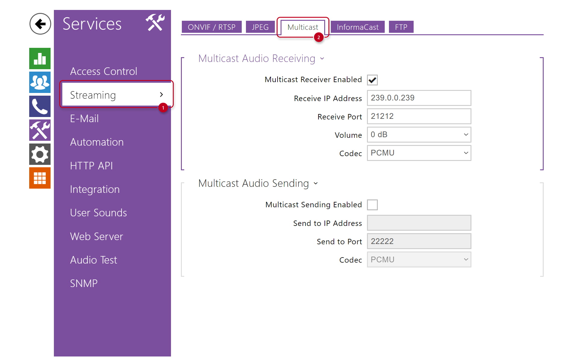 multicast settings of an automation