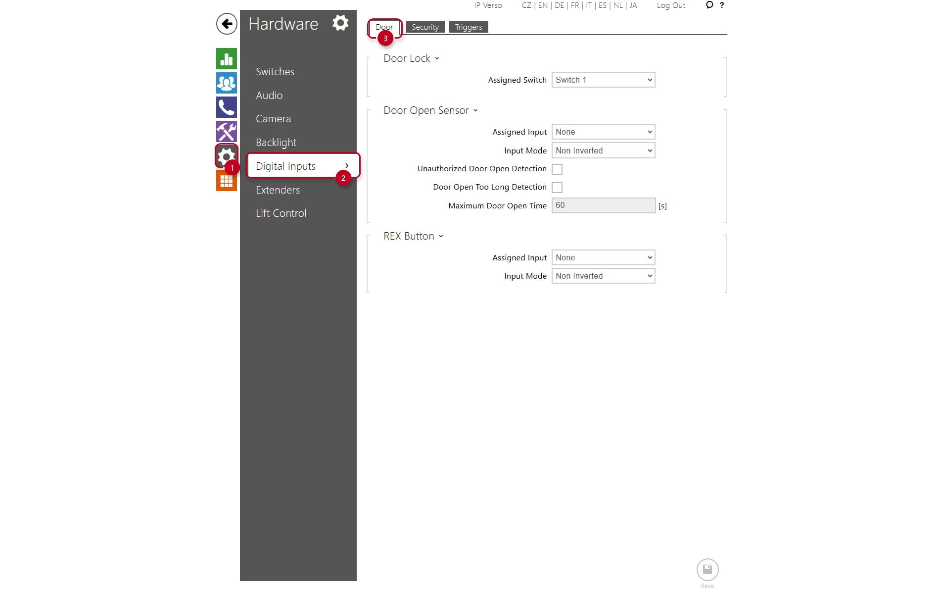 The settings of the door section