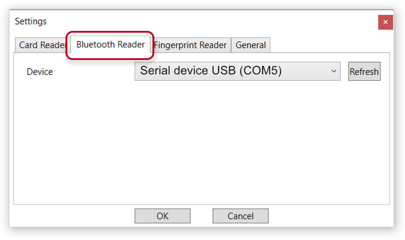 2N USB driver settings - Bluetooth Reader