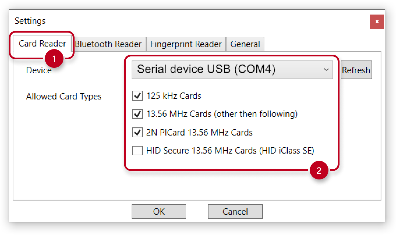 2N USB driver settings - Card Reader