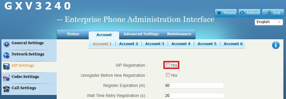 SIP settings configuration